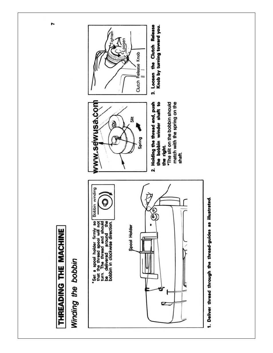Threading the machine winding the bobbin, 1 ¥wvltsdwusck^ 1 | Brother X L 2010 User Manual | Page 10 / 35