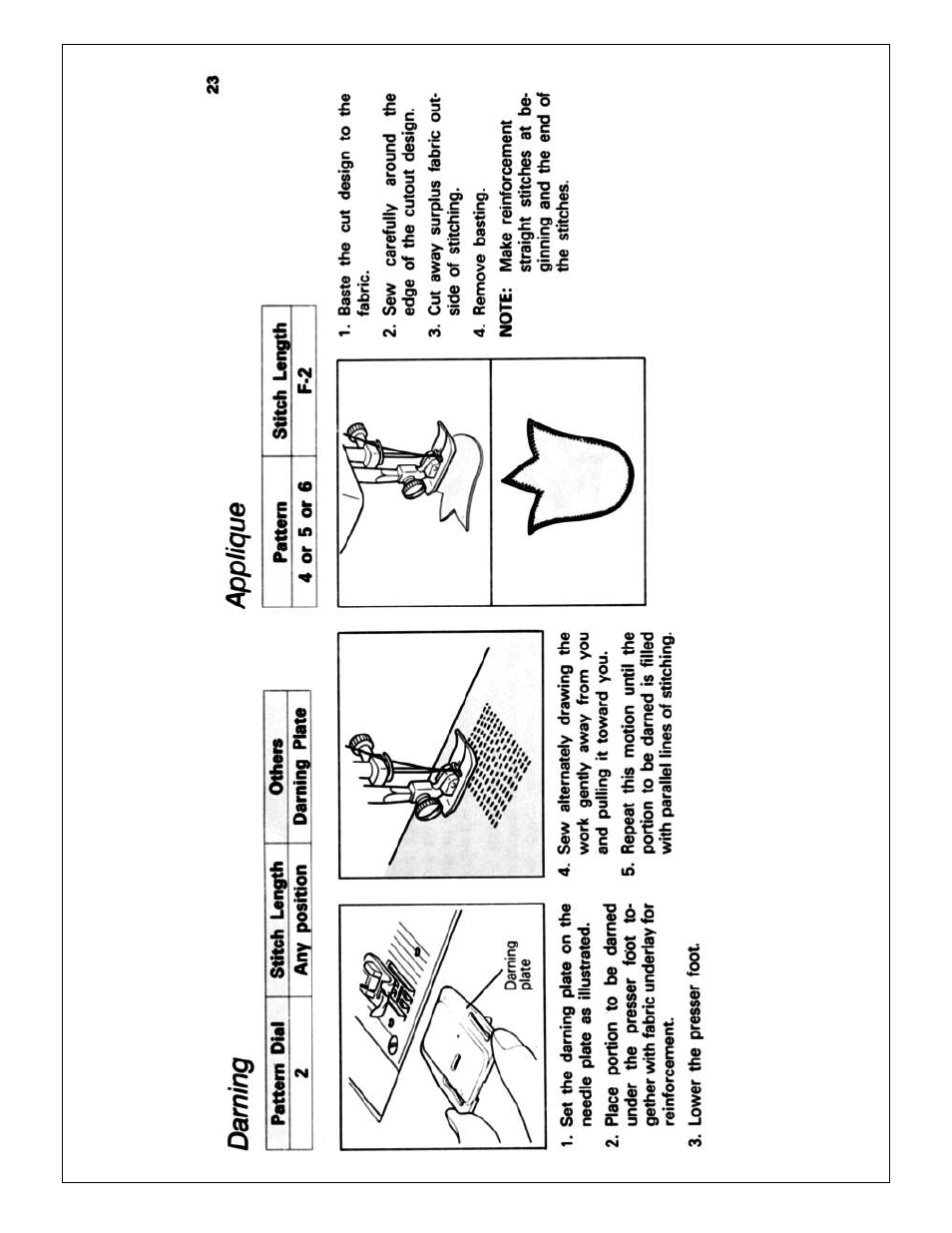 Pattern dial, Darning, Applique | Brother X L 2010 User Manual | Page 26 / 35
