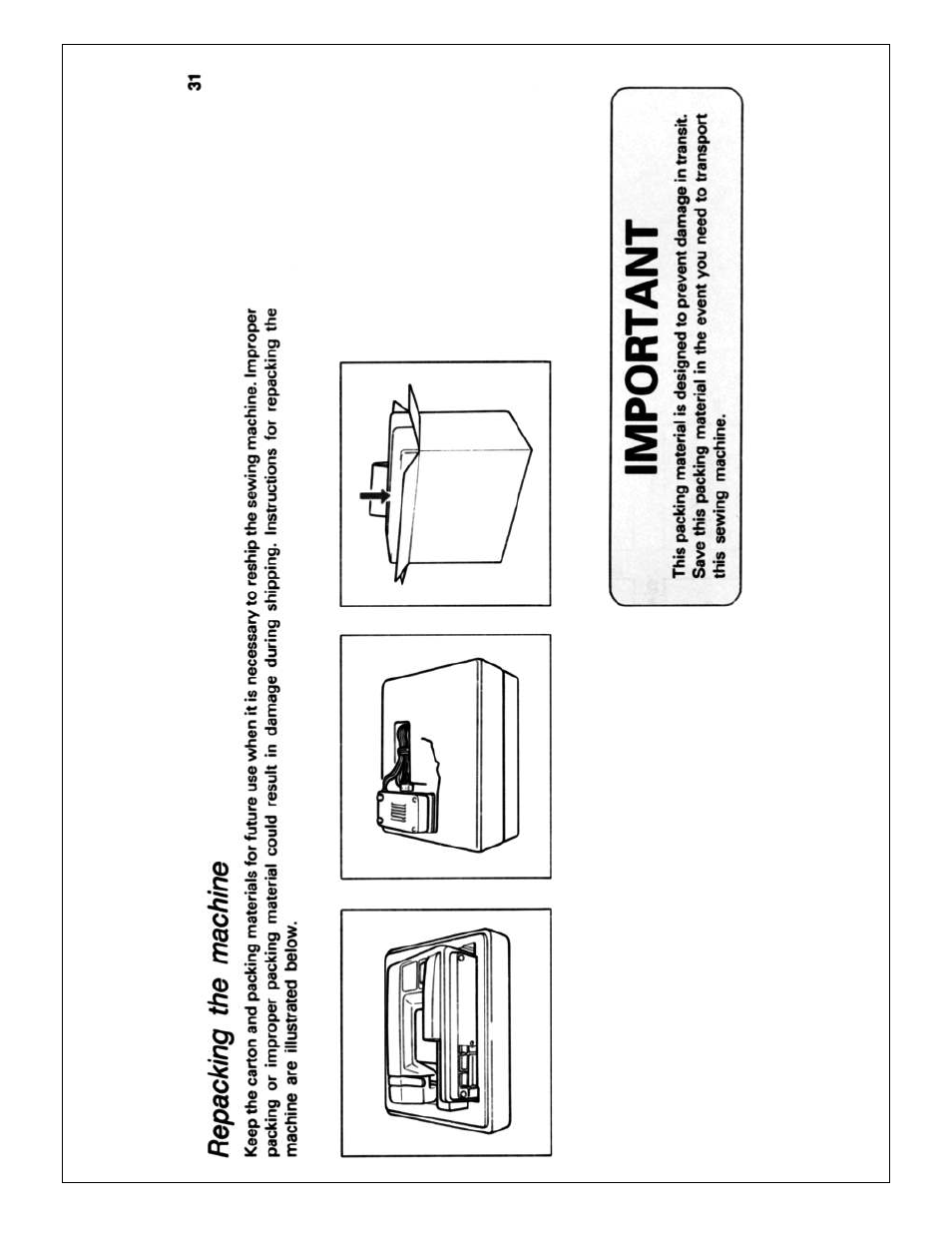Repacking the machine | Brother X L 2010 User Manual | Page 34 / 35
