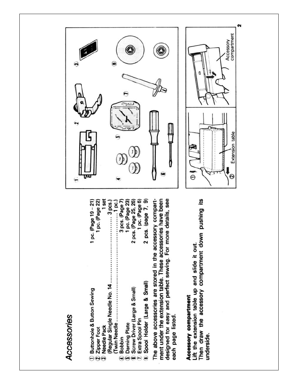 Accessory compartment, Accessories | Brother X L 2010 User Manual | Page 5 / 35
