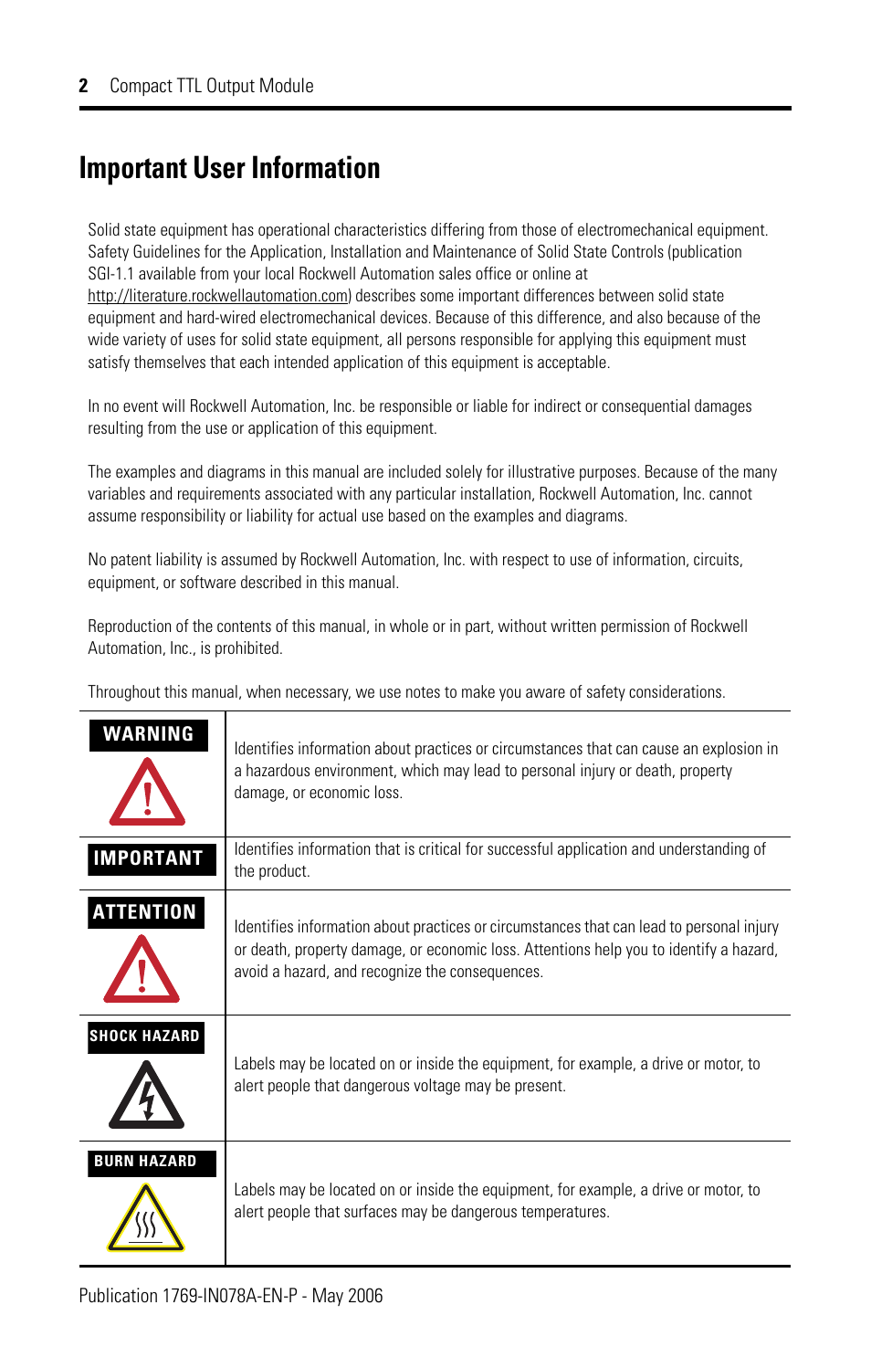 Important user information | Rockwell Automation 1769-OG16 Compact TTL Output Module User Manual | Page 2 / 20