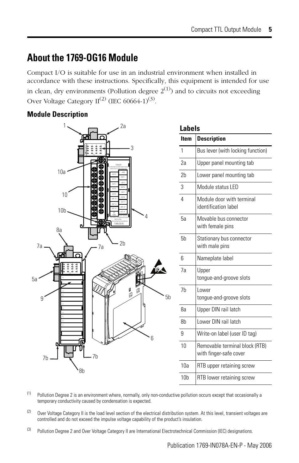 About the 1769-og16 module, Module description labels | Rockwell Automation 1769-OG16 Compact TTL Output Module User Manual | Page 5 / 20