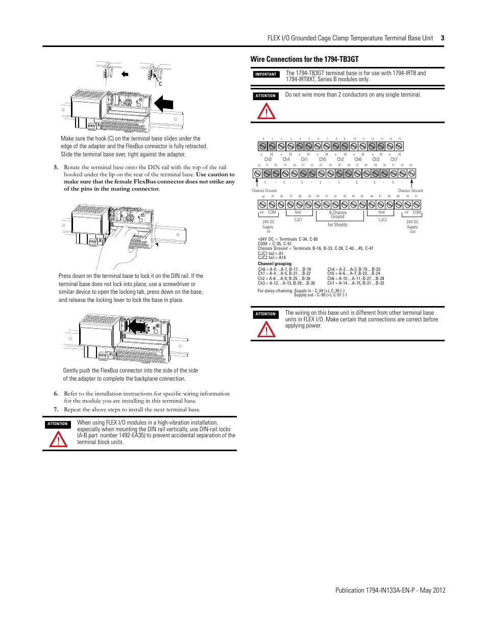 Wire connections for the 1794-tb3gt | Rockwell Automation 1794-TB3GT Flex I/O Terminal Base Units Installation Instructions User Manual | Page 3 / 6