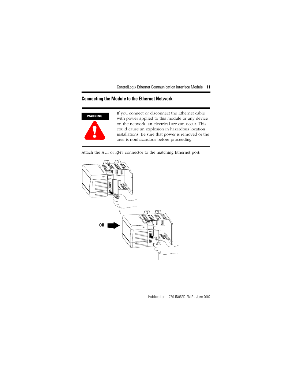 Connecting the module to the ethernet network | Rockwell Automation 1756-ENET/B ControlLogix EtherNet Comm. Interface Module, Series B Installation Instructions User Manual | Page 11 / 20