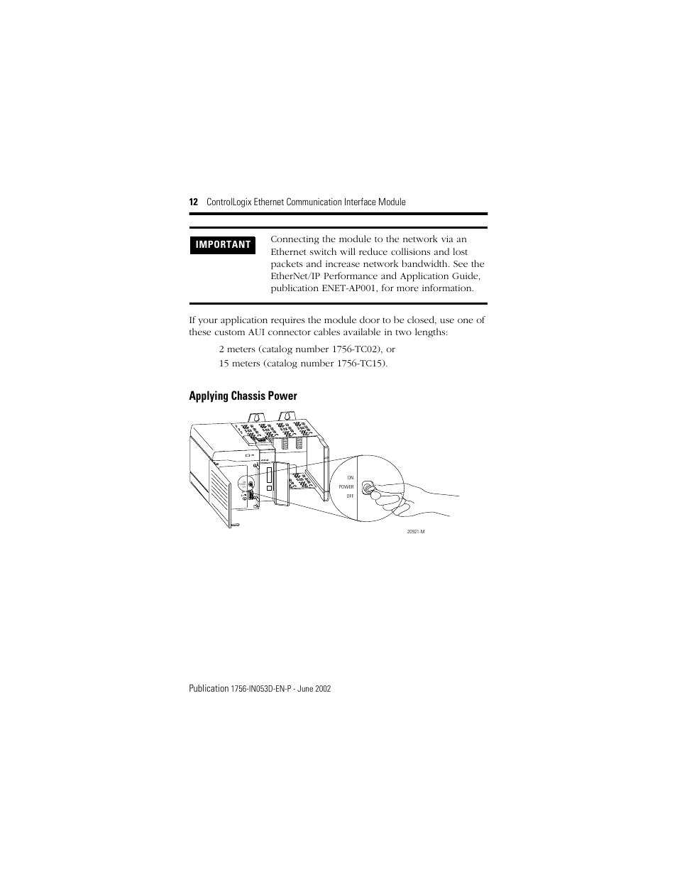 Applying chassis power | Rockwell Automation 1756-ENET/B ControlLogix EtherNet Comm. Interface Module, Series B Installation Instructions User Manual | Page 12 / 20