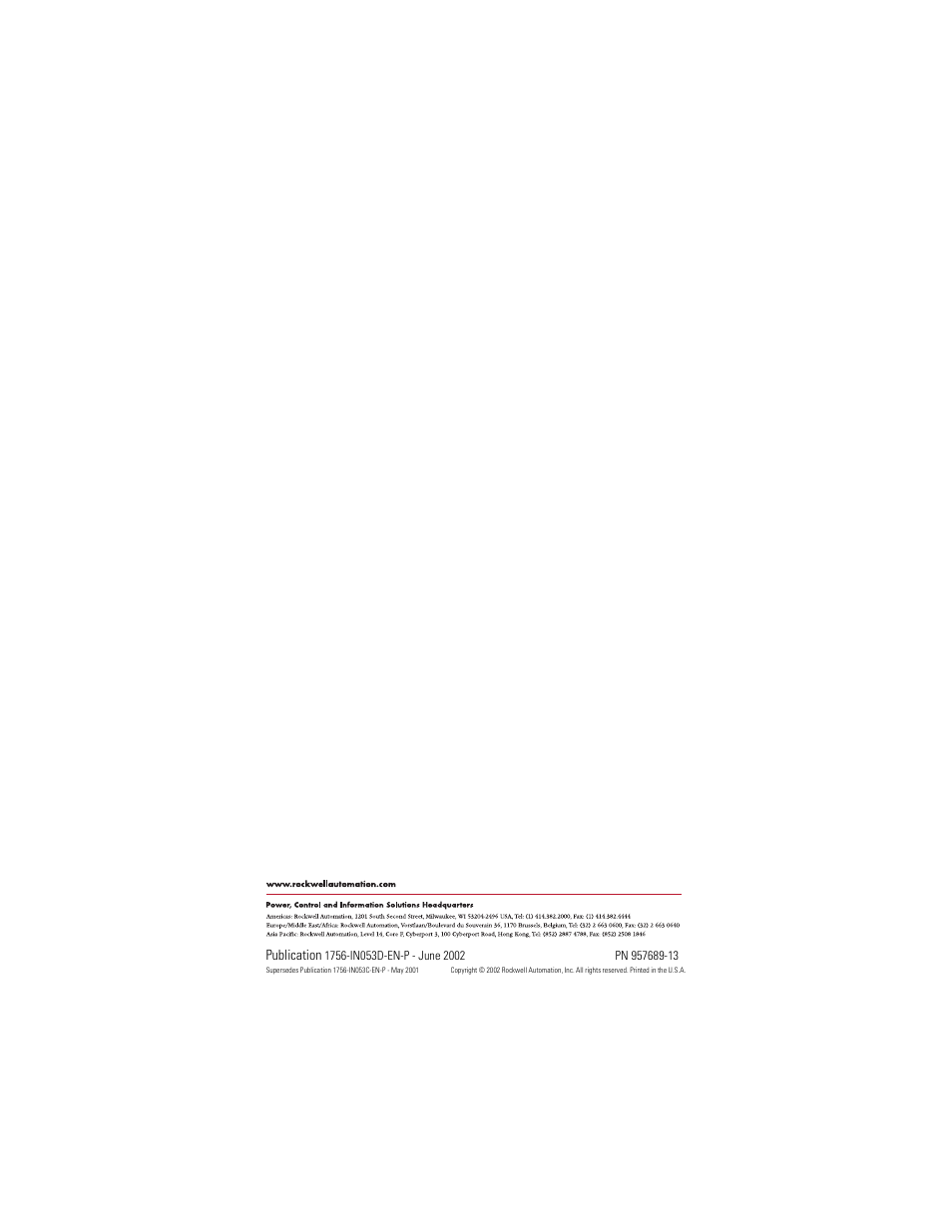 Back cover, Publication | Rockwell Automation 1756-ENET/B ControlLogix EtherNet Comm. Interface Module, Series B Installation Instructions User Manual | Page 20 / 20