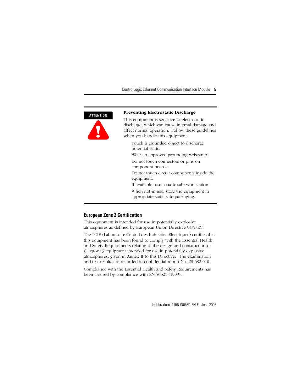 European zone 2 certification | Rockwell Automation 1756-ENET/B ControlLogix EtherNet Comm. Interface Module, Series B Installation Instructions User Manual | Page 5 / 20