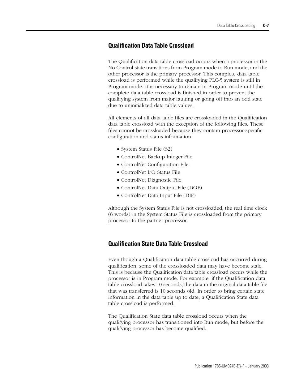 Qualification data table crossload, Qualification state data table crossload | Rockwell Automation 1785-CHBM ControlNet PLC-5 Hot Backup System User Manual User Manual | Page 105 / 140