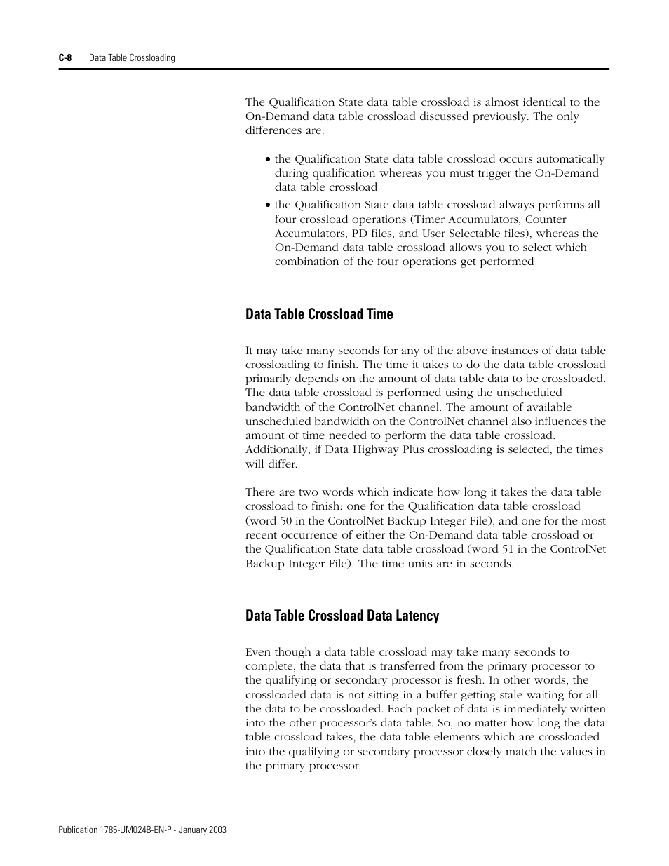 Data table crossload time, Data table crossload data latency | Rockwell Automation 1785-CHBM ControlNet PLC-5 Hot Backup System User Manual User Manual | Page 106 / 140
