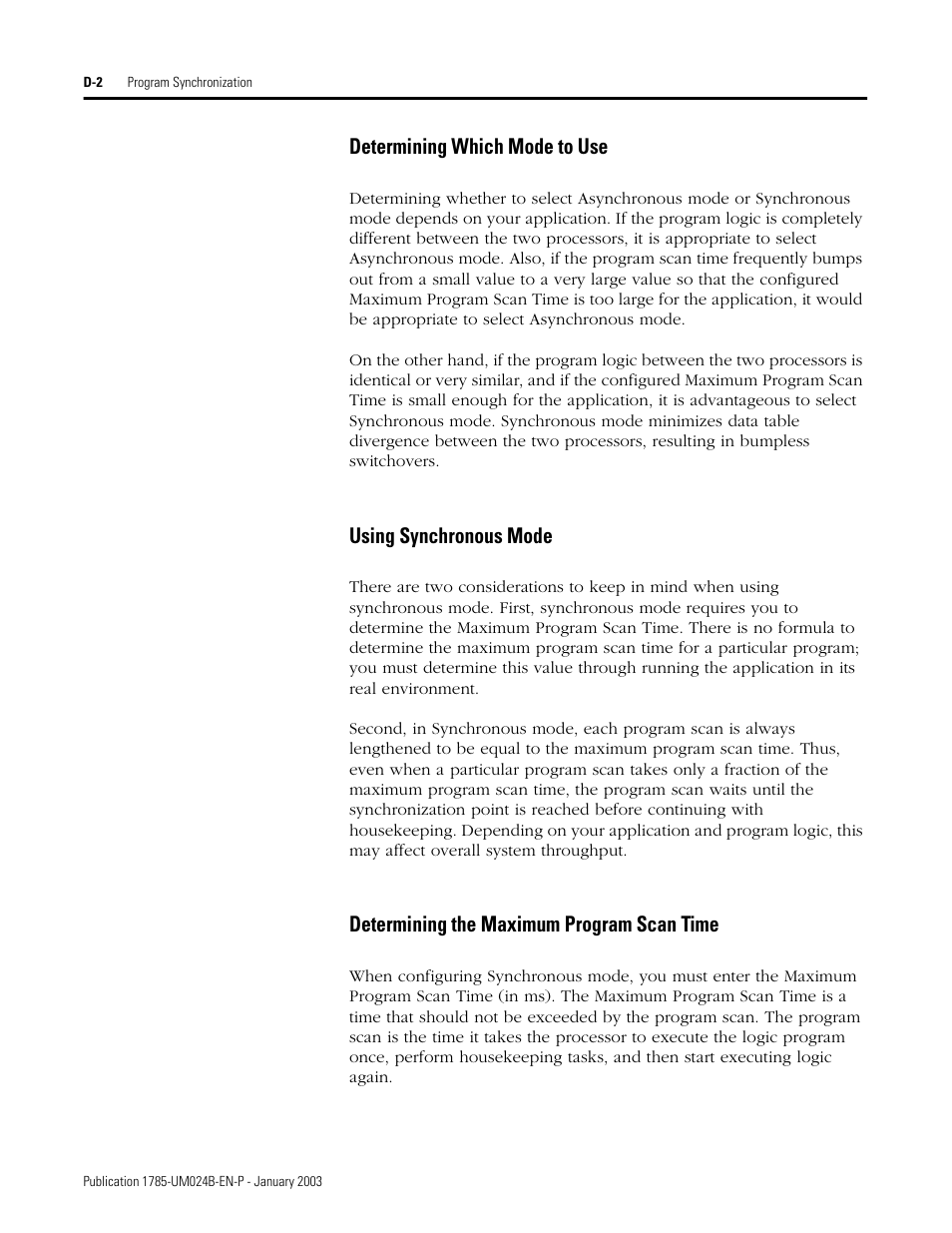 Determining which mode to use, Using synchronous mode, Determining the maximum program scan time | Rockwell Automation 1785-CHBM ControlNet PLC-5 Hot Backup System User Manual User Manual | Page 110 / 140