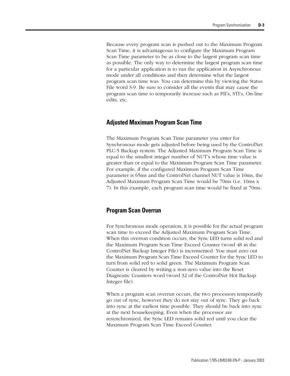 Adjusted maximum program scan time, Program scan overrun | Rockwell Automation 1785-CHBM ControlNet PLC-5 Hot Backup System User Manual User Manual | Page 111 / 140