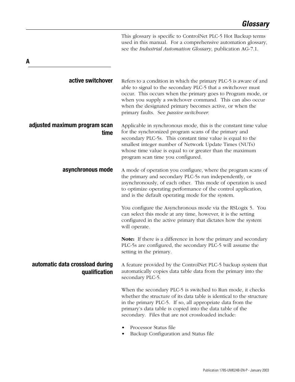 Glossary | Rockwell Automation 1785-CHBM ControlNet PLC-5 Hot Backup System User Manual User Manual | Page 125 / 140