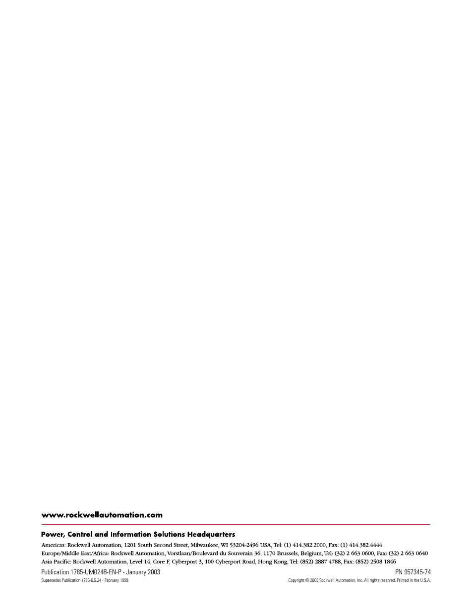 Back cover | Rockwell Automation 1785-CHBM ControlNet PLC-5 Hot Backup System User Manual User Manual | Page 140 / 140