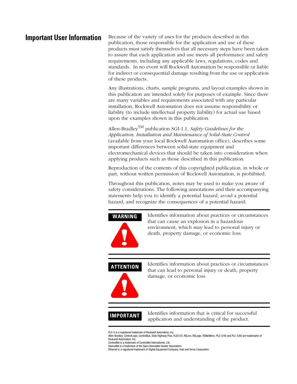 Important user information | Rockwell Automation 1785-CHBM ControlNet PLC-5 Hot Backup System User Manual User Manual | Page 2 / 140