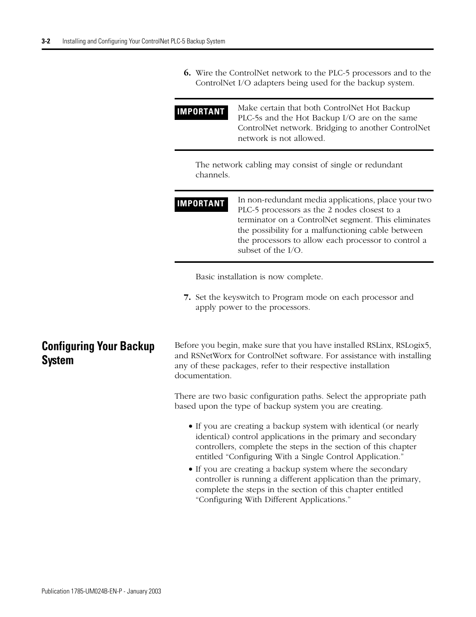 Configuring your backup system, Configuring your backup system -2 | Rockwell Automation 1785-CHBM ControlNet PLC-5 Hot Backup System User Manual User Manual | Page 28 / 140