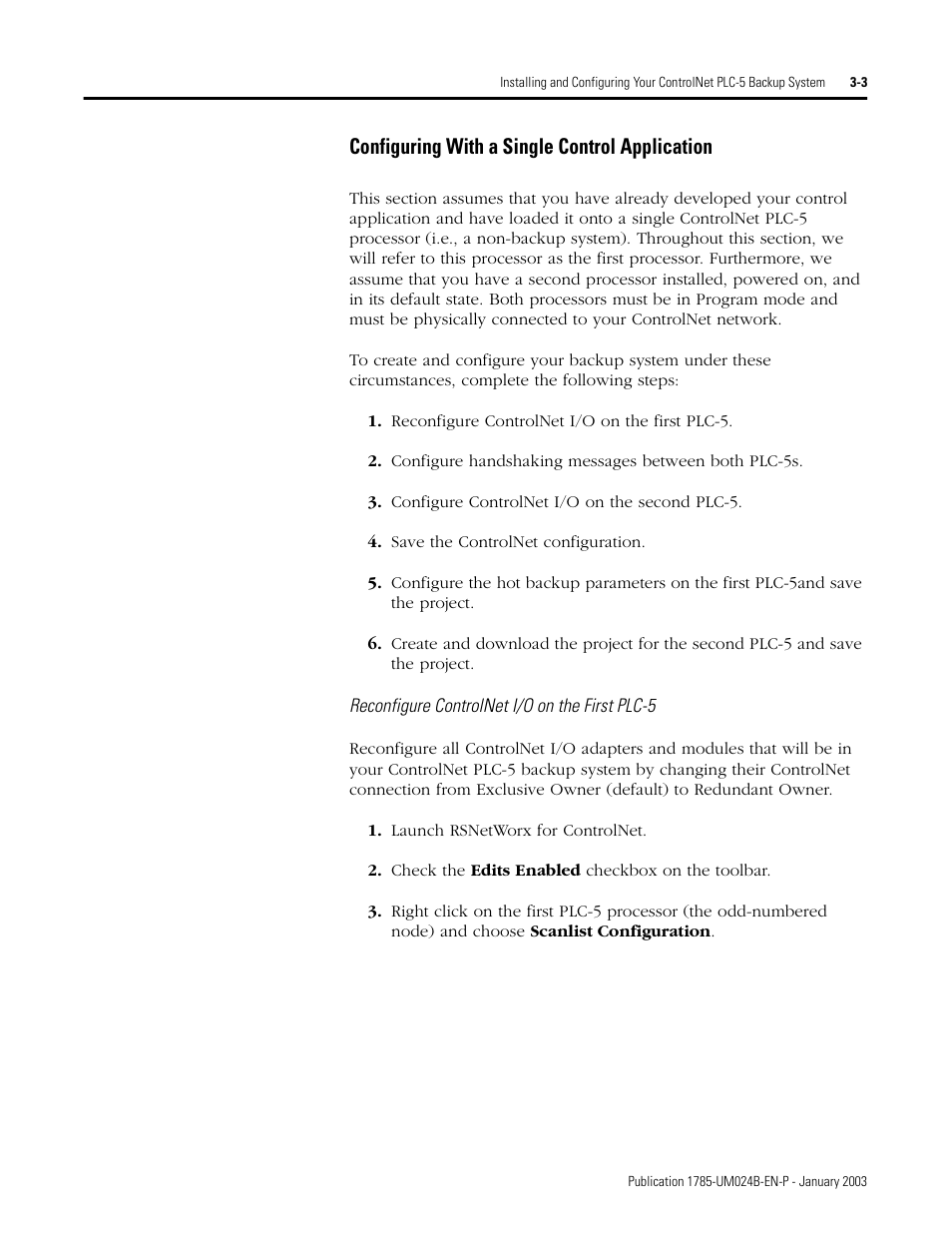 Configuring with a single control application, Configuring with a single control application -3 | Rockwell Automation 1785-CHBM ControlNet PLC-5 Hot Backup System User Manual User Manual | Page 29 / 140