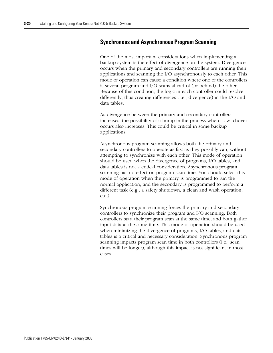 Synchronous and asynchronous program scanning, Synchronous and asynchronous program scanning -20 | Rockwell Automation 1785-CHBM ControlNet PLC-5 Hot Backup System User Manual User Manual | Page 46 / 140