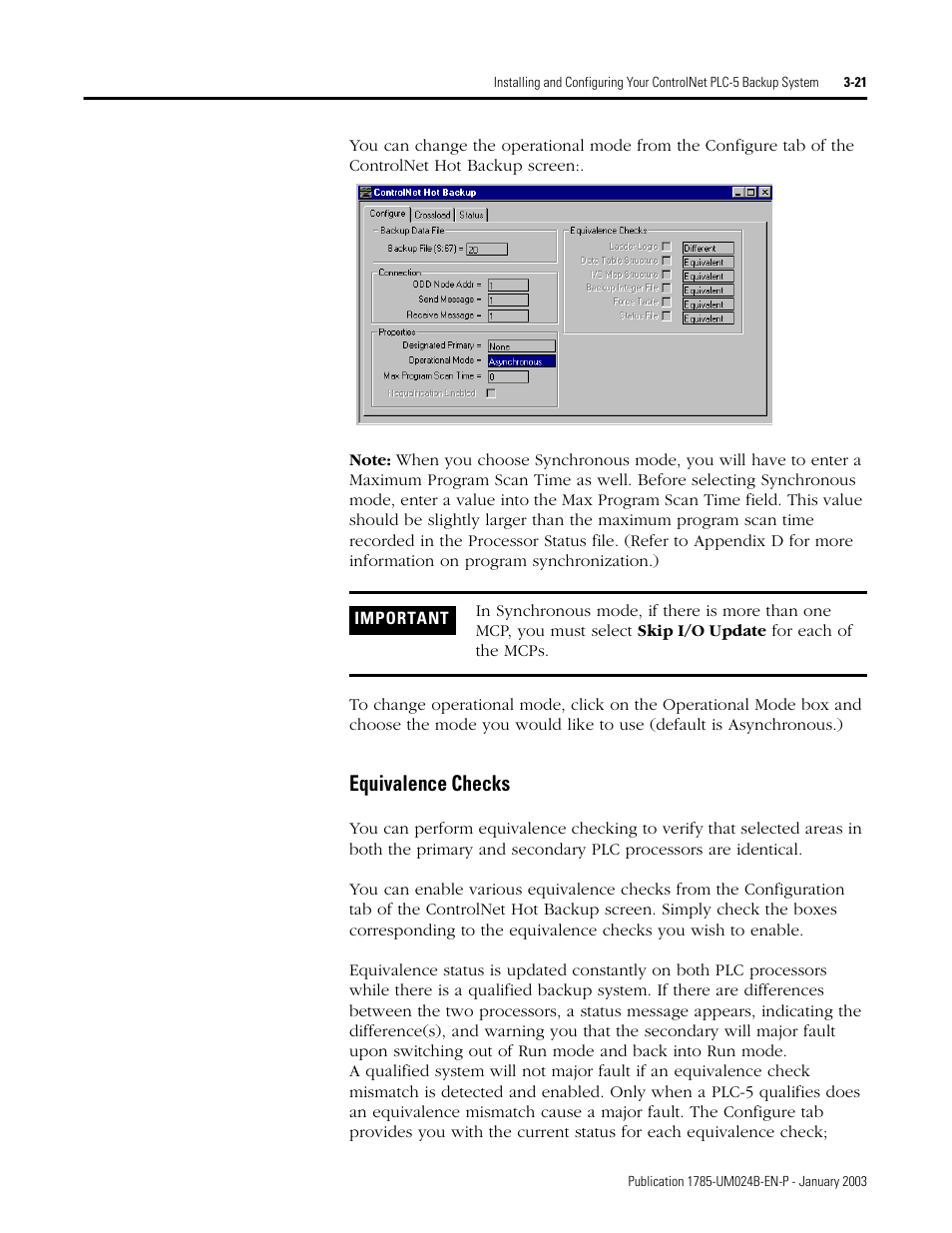 Equivalence checks, Equivalence checks -21 | Rockwell Automation 1785-CHBM ControlNet PLC-5 Hot Backup System User Manual User Manual | Page 47 / 140