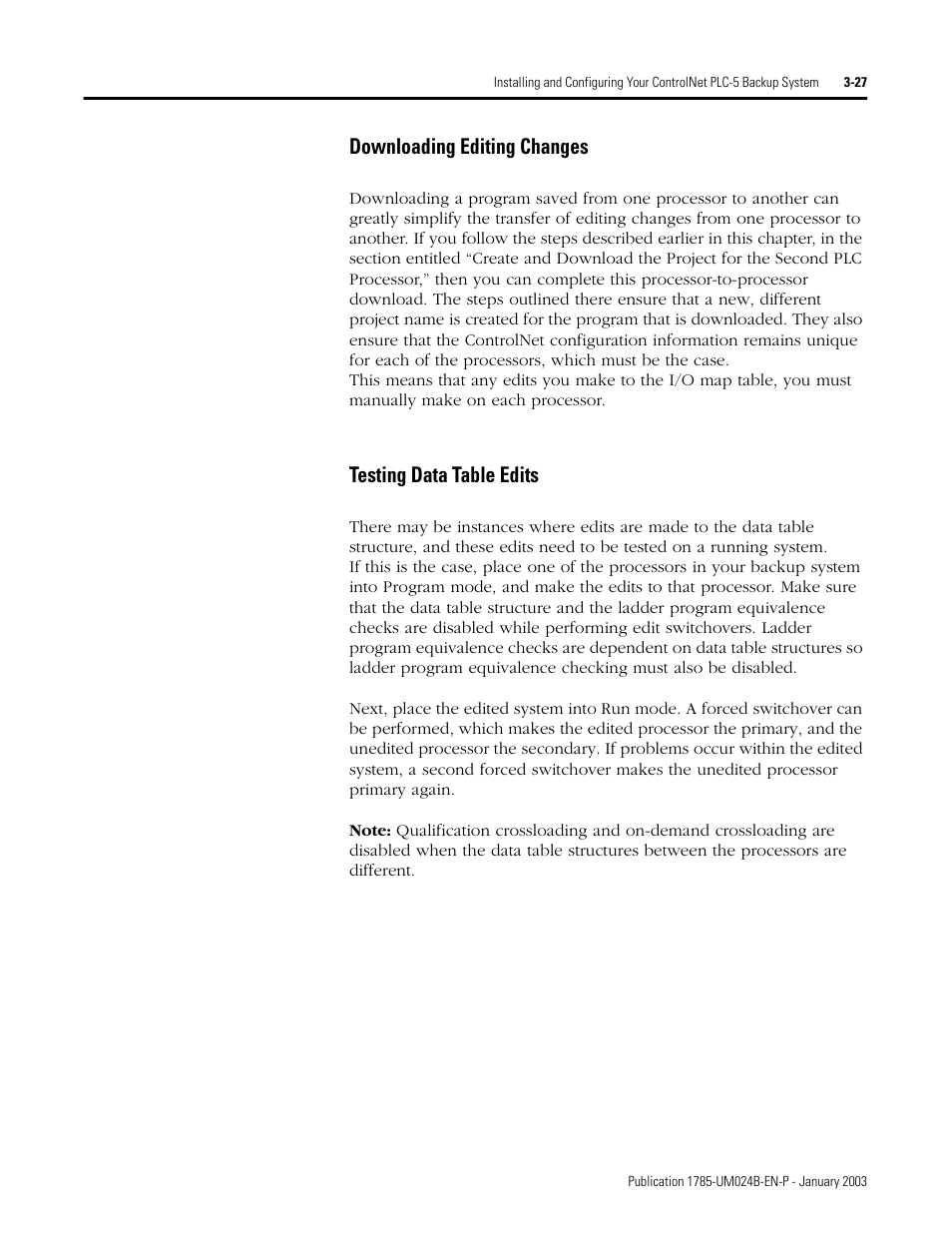 Downloading editing changes, Testing data table edits | Rockwell Automation 1785-CHBM ControlNet PLC-5 Hot Backup System User Manual User Manual | Page 53 / 140