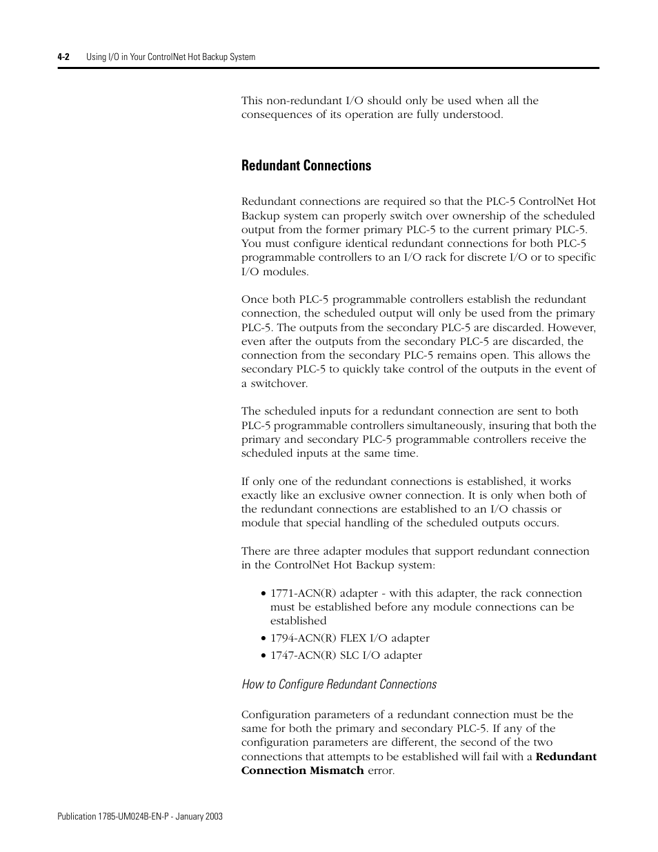 Redundant connections, Redundant connections -2 | Rockwell Automation 1785-CHBM ControlNet PLC-5 Hot Backup System User Manual User Manual | Page 56 / 140