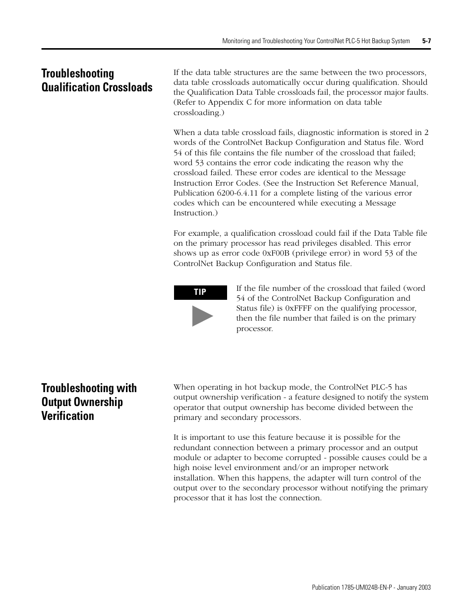 Troubleshooting qualification crossloads, Troubleshooting with output ownership verification | Rockwell Automation 1785-CHBM ControlNet PLC-5 Hot Backup System User Manual User Manual | Page 71 / 140