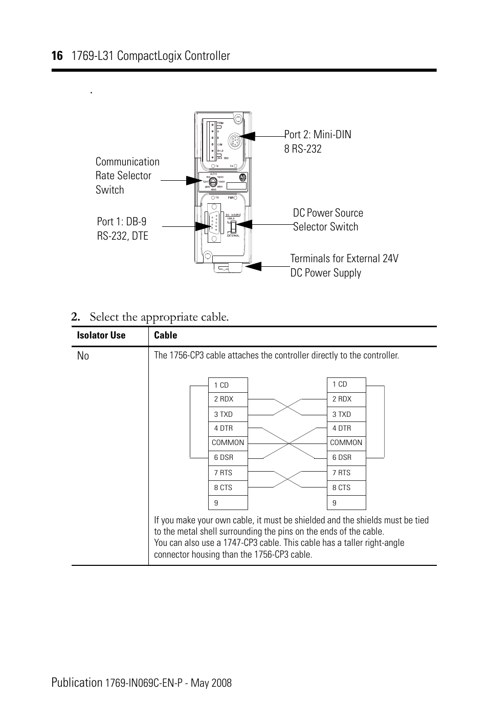 Select the appropriate cable | Rockwell Automation 1769-L31 CompactLogix Controller Installation Instructions User Manual | Page 16 / 32