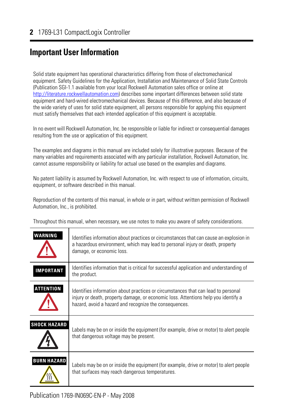 Important user information | Rockwell Automation 1769-L31 CompactLogix Controller Installation Instructions User Manual | Page 2 / 32