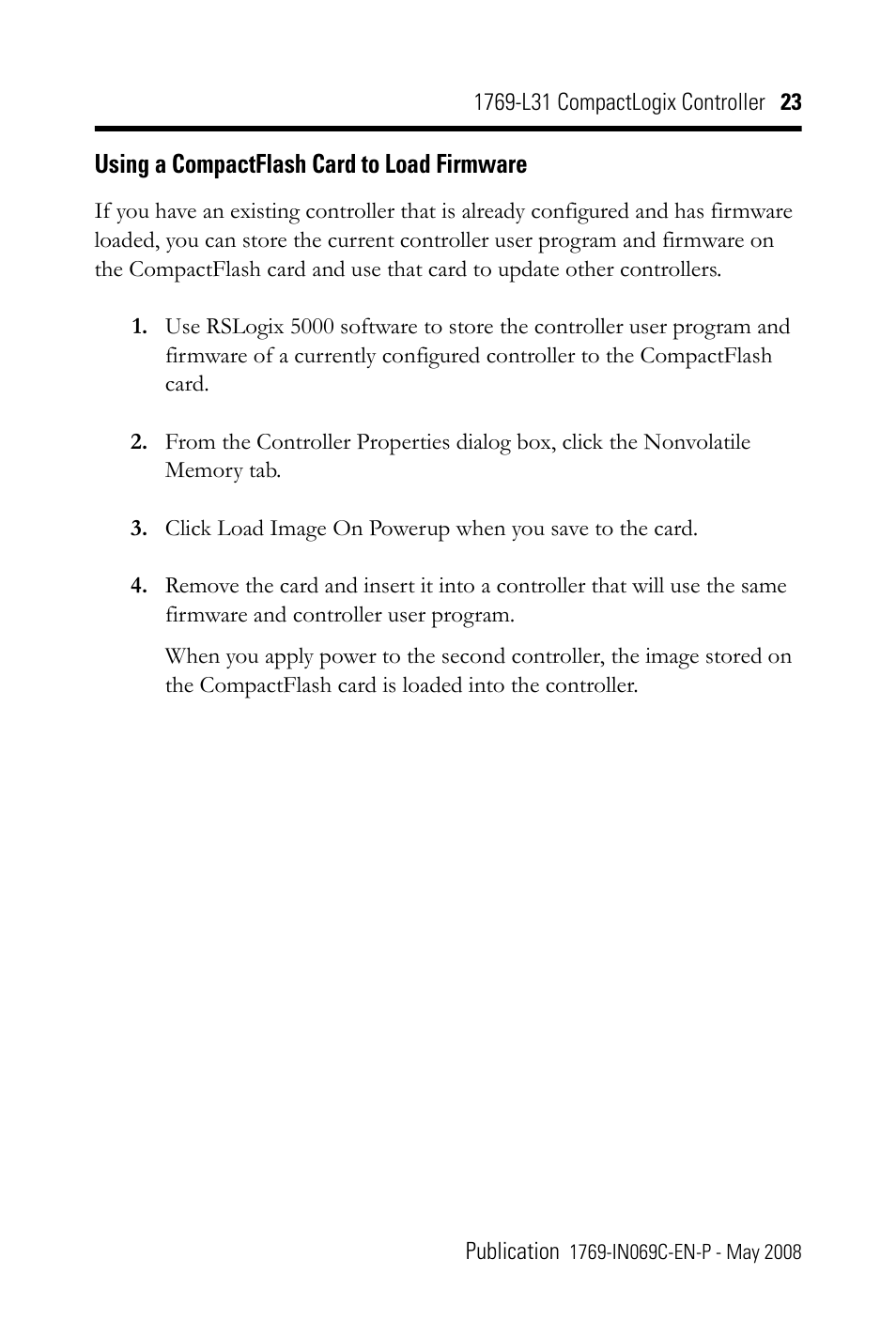 Using a compactflash card to load firmware | Rockwell Automation 1769-L31 CompactLogix Controller Installation Instructions User Manual | Page 23 / 32