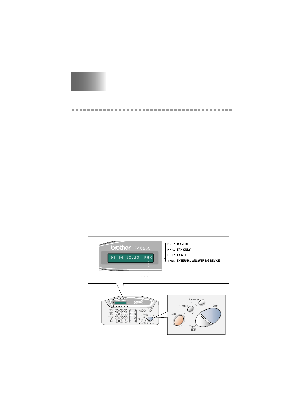 Setup receive, Basic receiving operations, Select answer mode | Setup receive -1, Basic receiving operations -1, Select answer mode -1 | Brother IntelliFAX 560 User Manual | Page 35 / 83
