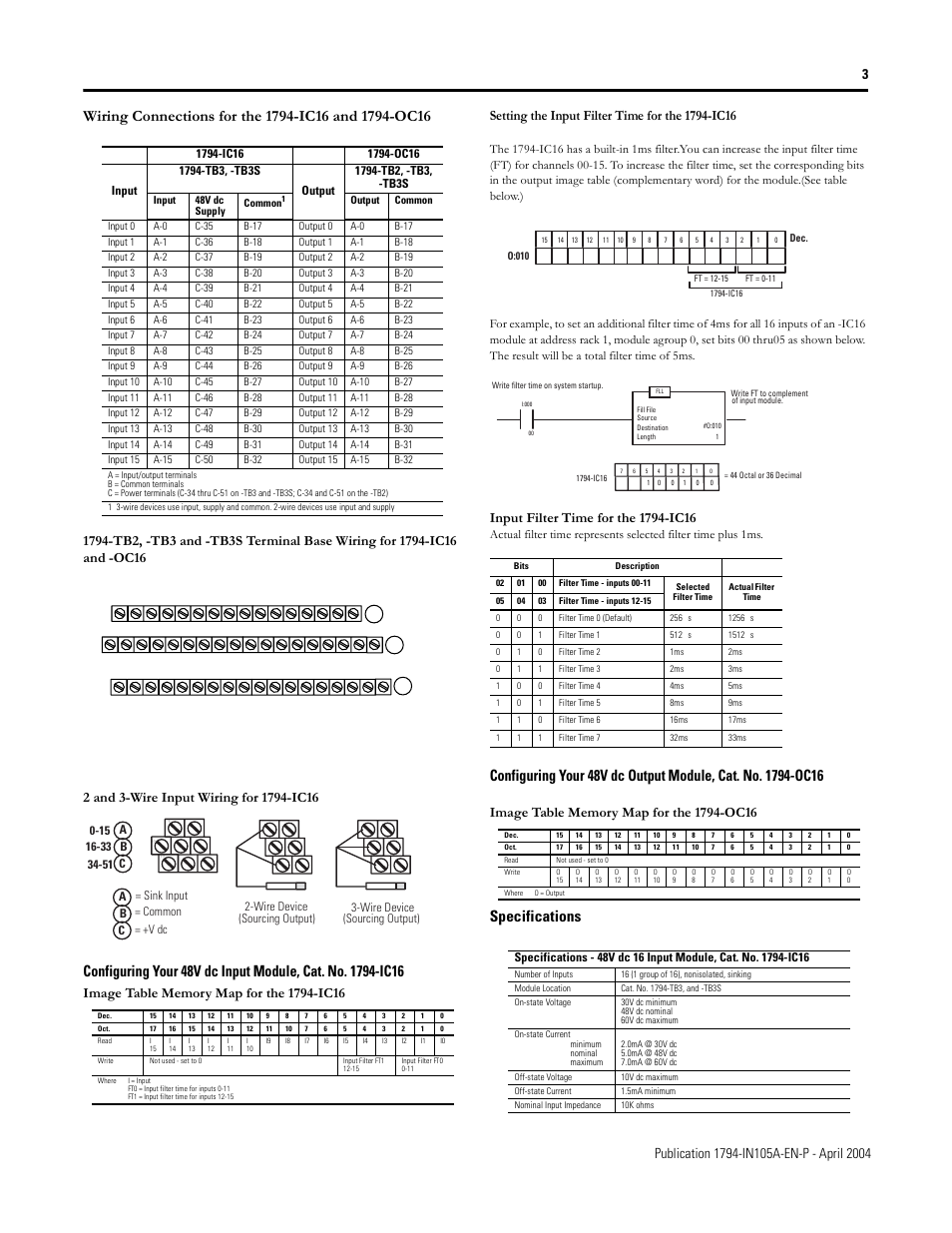 Specifications | Rockwell Automation 1794-IC16_OC16 FLEX I/O 48V dc Input and Output Modules Inst. Inst. User Manual | Page 3 / 6