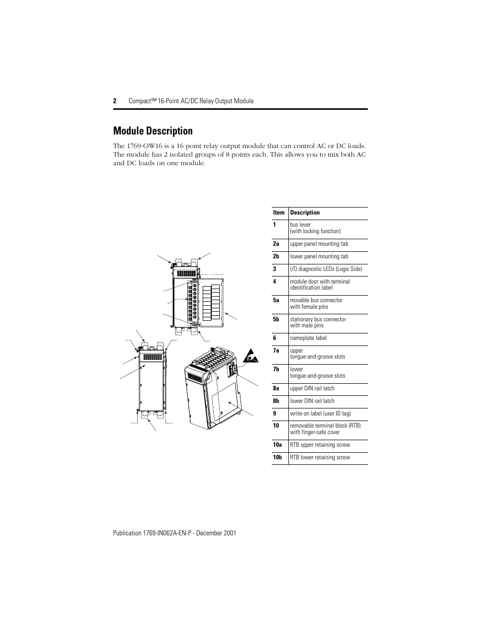 1769-in062a-en-p, module description, Module description | Rockwell Automation 1769-OW16 Compact 16-Point AC/DC Relay Output Module User Manual | Page 2 / 20