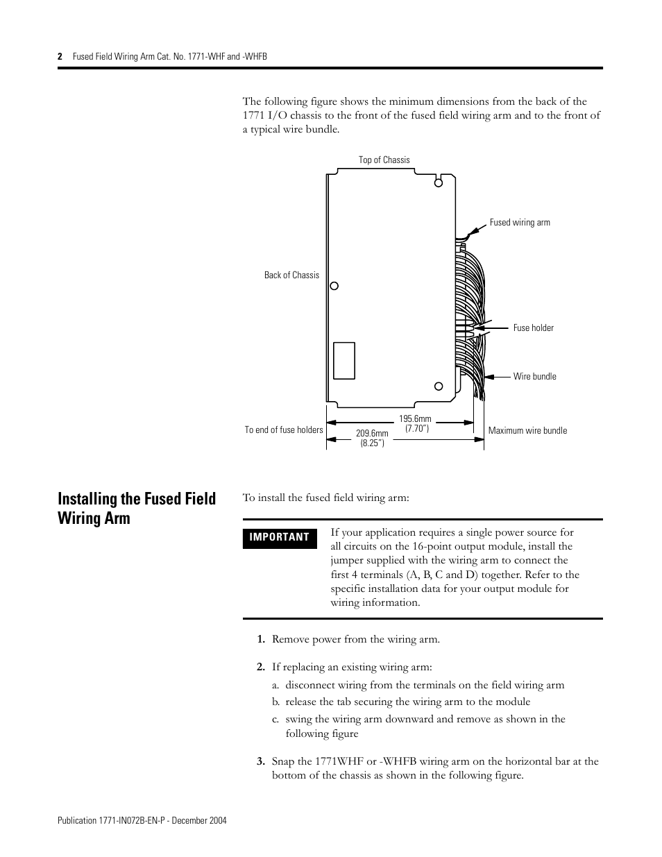 Installing the fused field wiring arm | Rockwell Automation 1771-WHF_WHFB Fused Field Wiring Arm Installation Instructions User Manual | Page 2 / 4