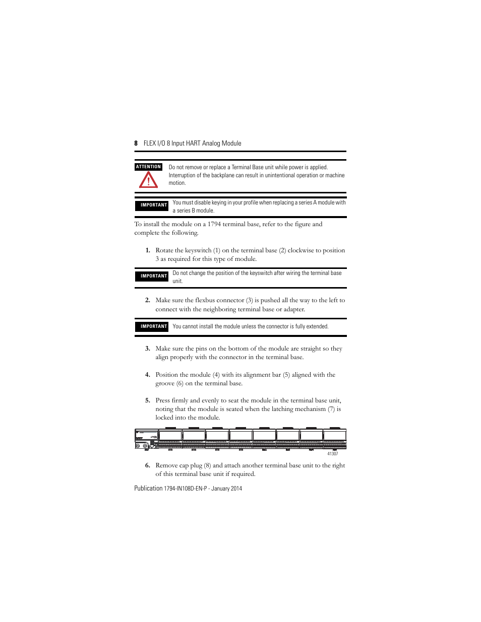 Rockwell Automation 1794-IE8H, Series B FLEX I/O 8 Input Hart Analog Module Installation Instructions User Manual | Page 8 / 36