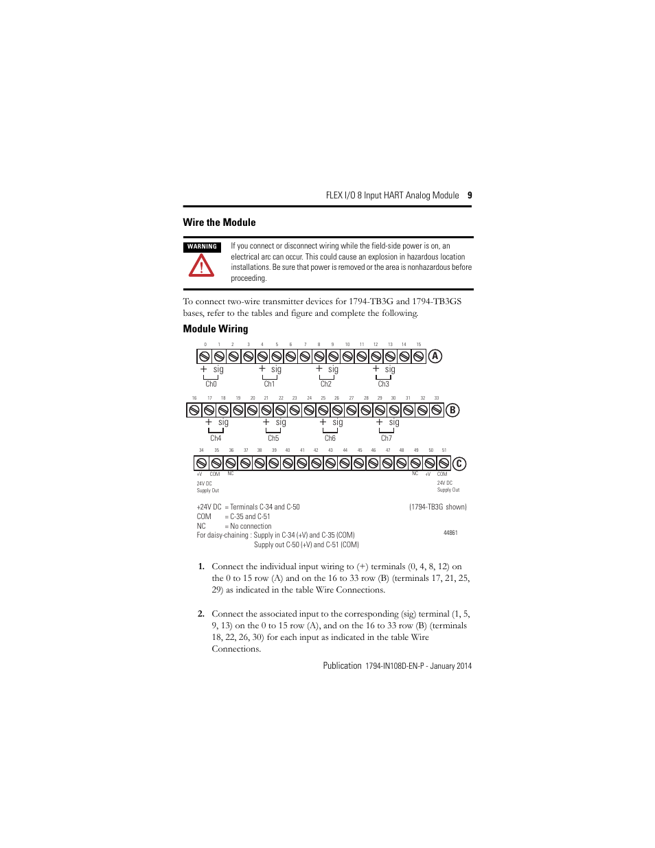 Wire the module | Rockwell Automation 1794-IE8H, Series B FLEX I/O 8 Input Hart Analog Module Installation Instructions User Manual | Page 9 / 36