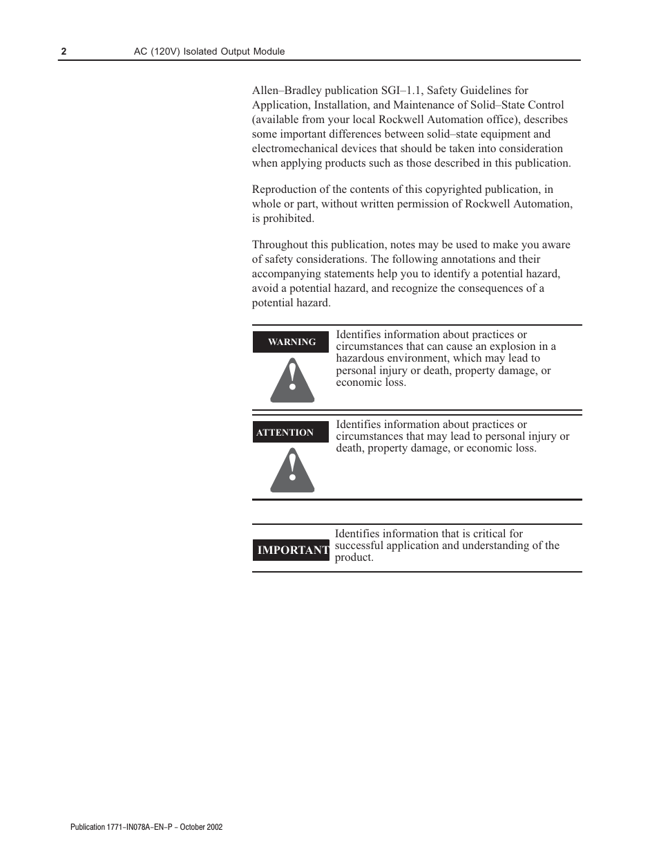 Rockwell Automation 1771-OD AC (120V) Isolated Output Module Installation Instructions User Manual | Page 2 / 12