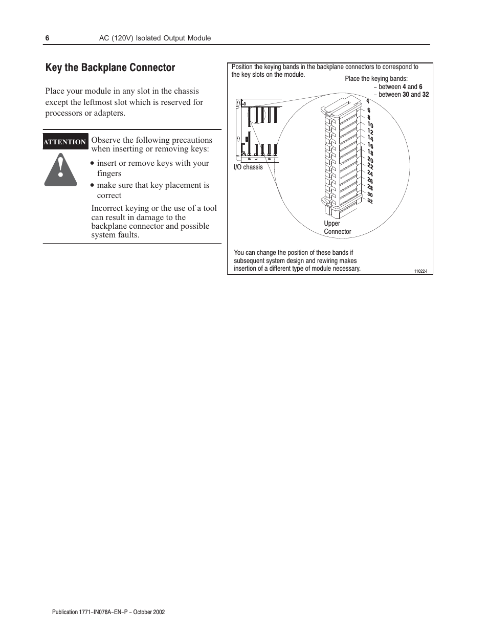 Key the backplane connector | Rockwell Automation 1771-OD AC (120V) Isolated Output Module Installation Instructions User Manual | Page 6 / 12