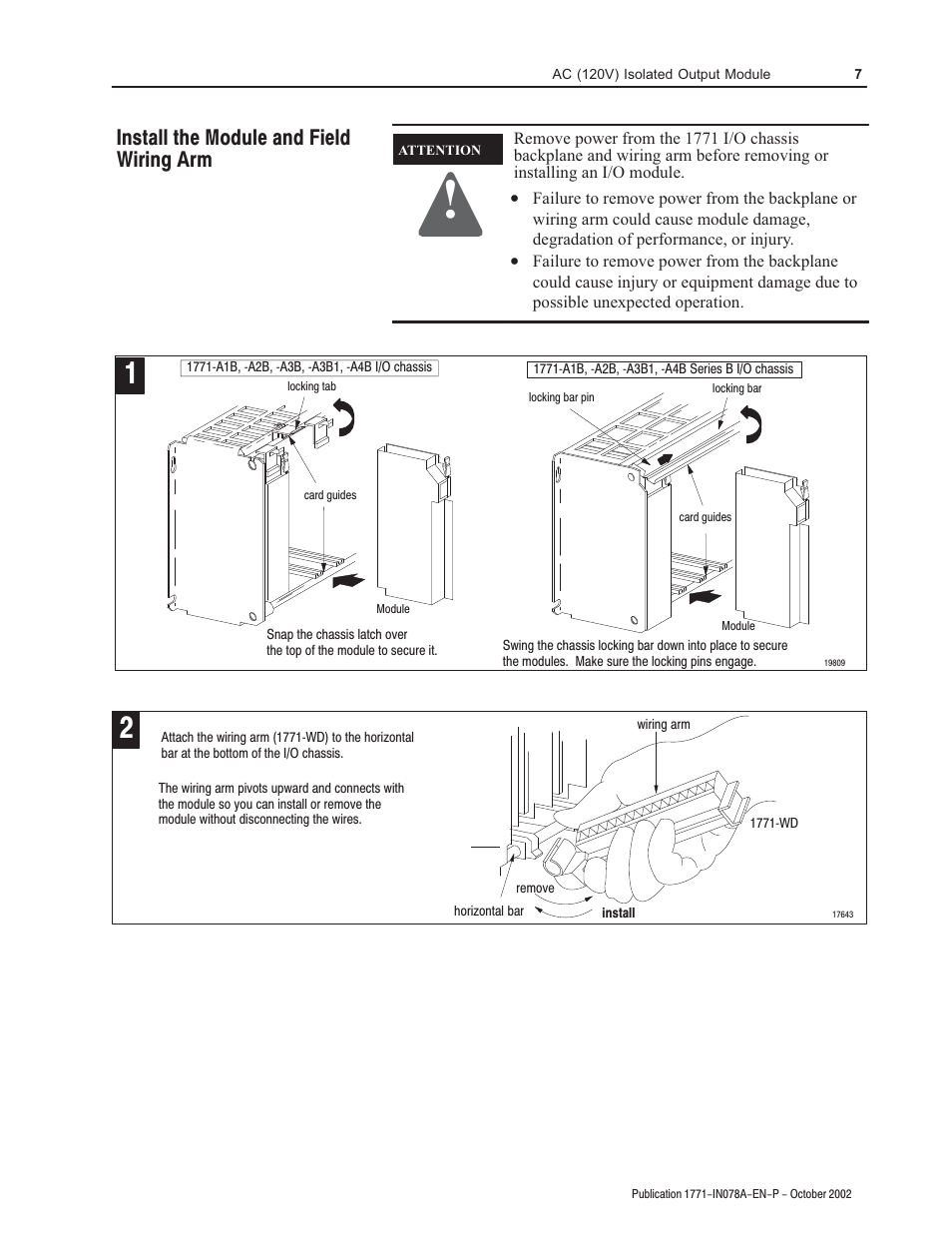 Install the module and field wiring arm | Rockwell Automation 1771-OD AC (120V) Isolated Output Module Installation Instructions User Manual | Page 7 / 12