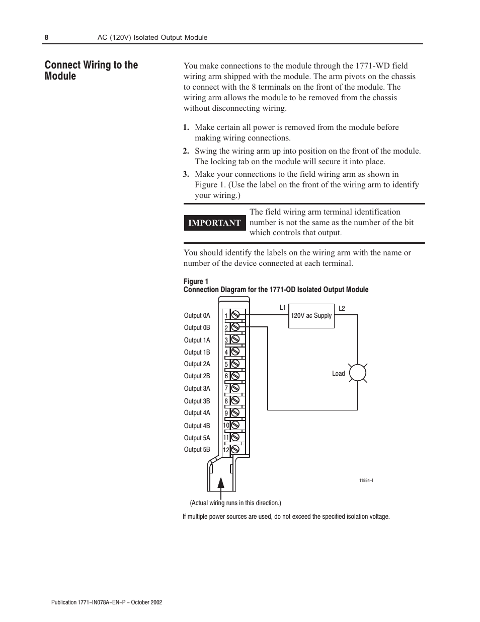 Connect wiring to the module | Rockwell Automation 1771-OD AC (120V) Isolated Output Module Installation Instructions User Manual | Page 8 / 12