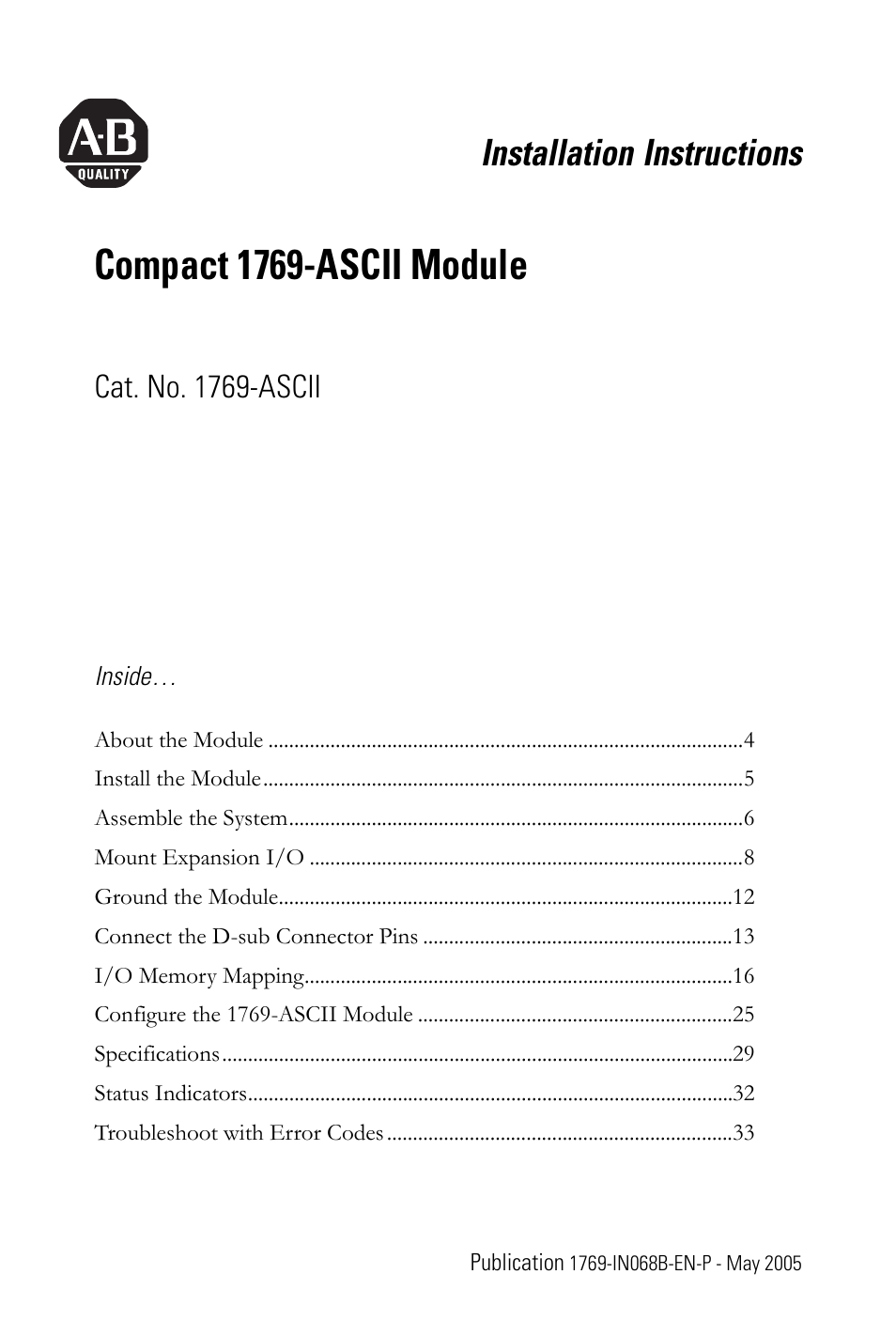 Rockwell Automation 1769-ASCII Compact Module User Manual | 40 pages