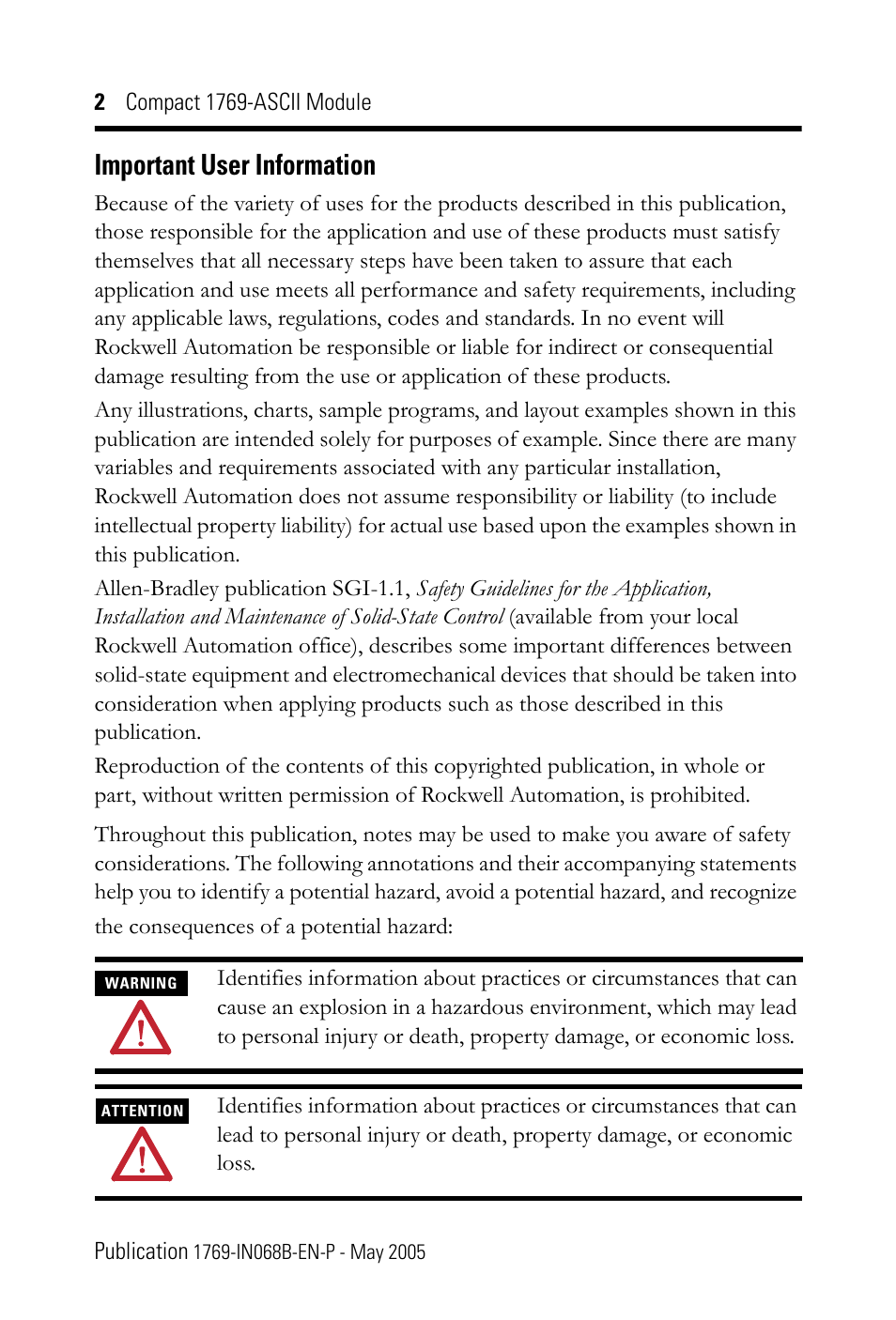 Important user information | Rockwell Automation 1769-ASCII Compact Module User Manual | Page 2 / 40