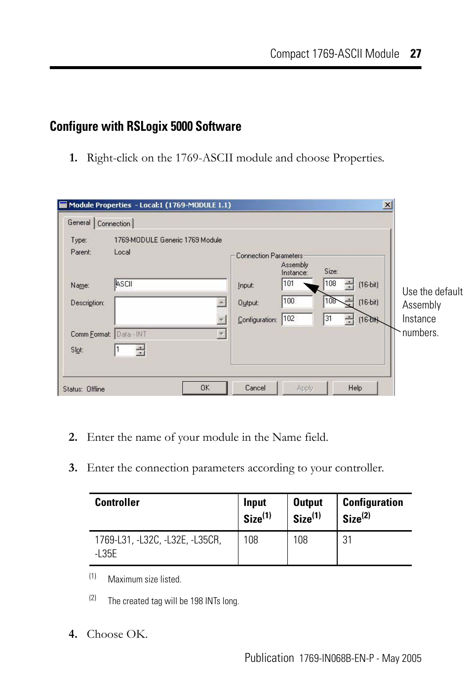 Configure with rslogix 5000 software | Rockwell Automation 1769-ASCII Compact Module User Manual | Page 27 / 40
