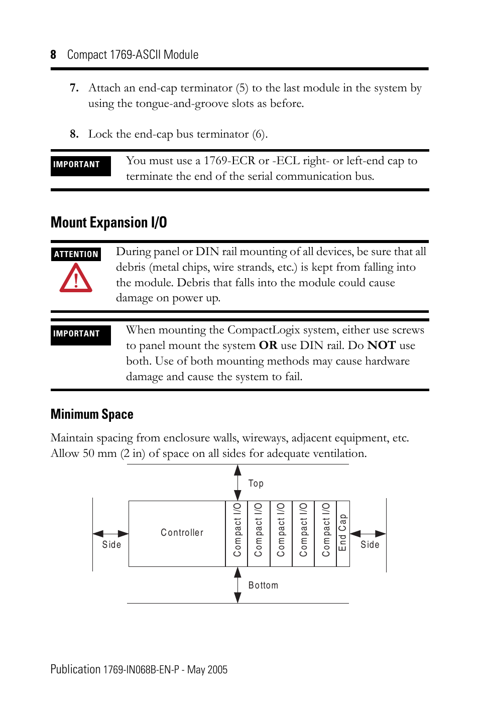 Mount expansion i/o, Minimum space | Rockwell Automation 1769-ASCII Compact Module User Manual | Page 8 / 40