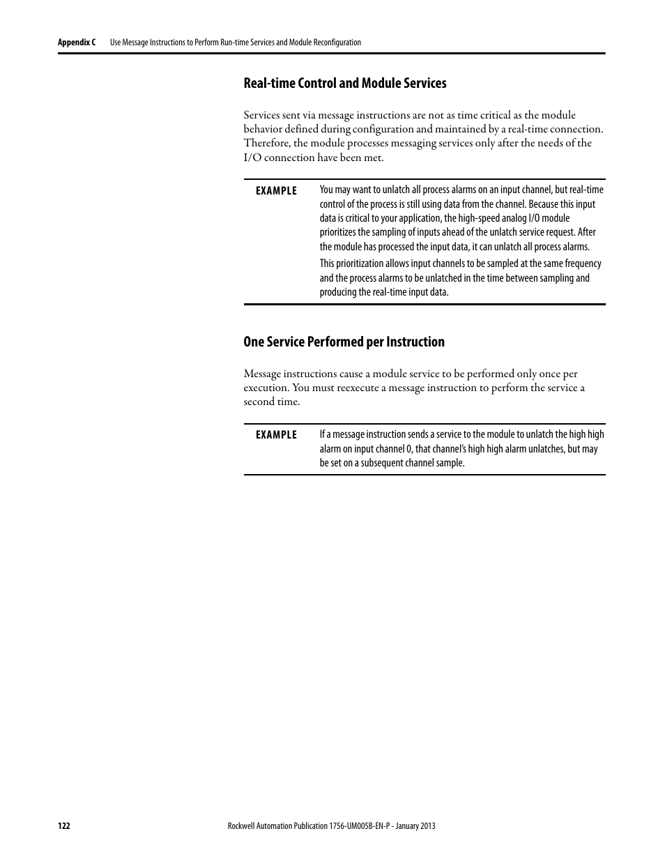 Real-time control and module services, One service performed per instruction | Rockwell Automation 1756-IF4FXOF2F ControlLogix High-speed Analog I/O Module User Manual | Page 122 / 152