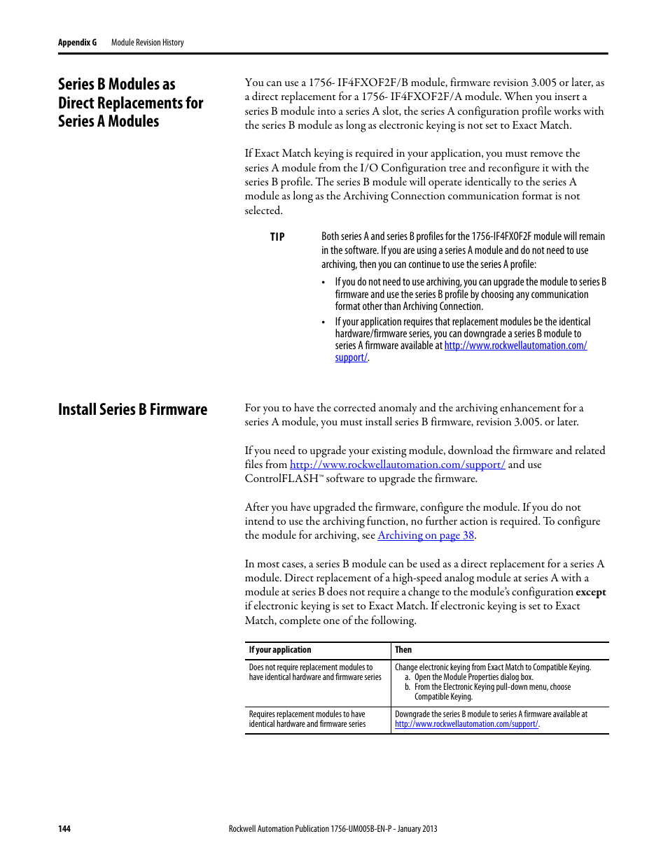 Install series b firmware | Rockwell Automation 1756-IF4FXOF2F ControlLogix High-speed Analog I/O Module User Manual | Page 144 / 152