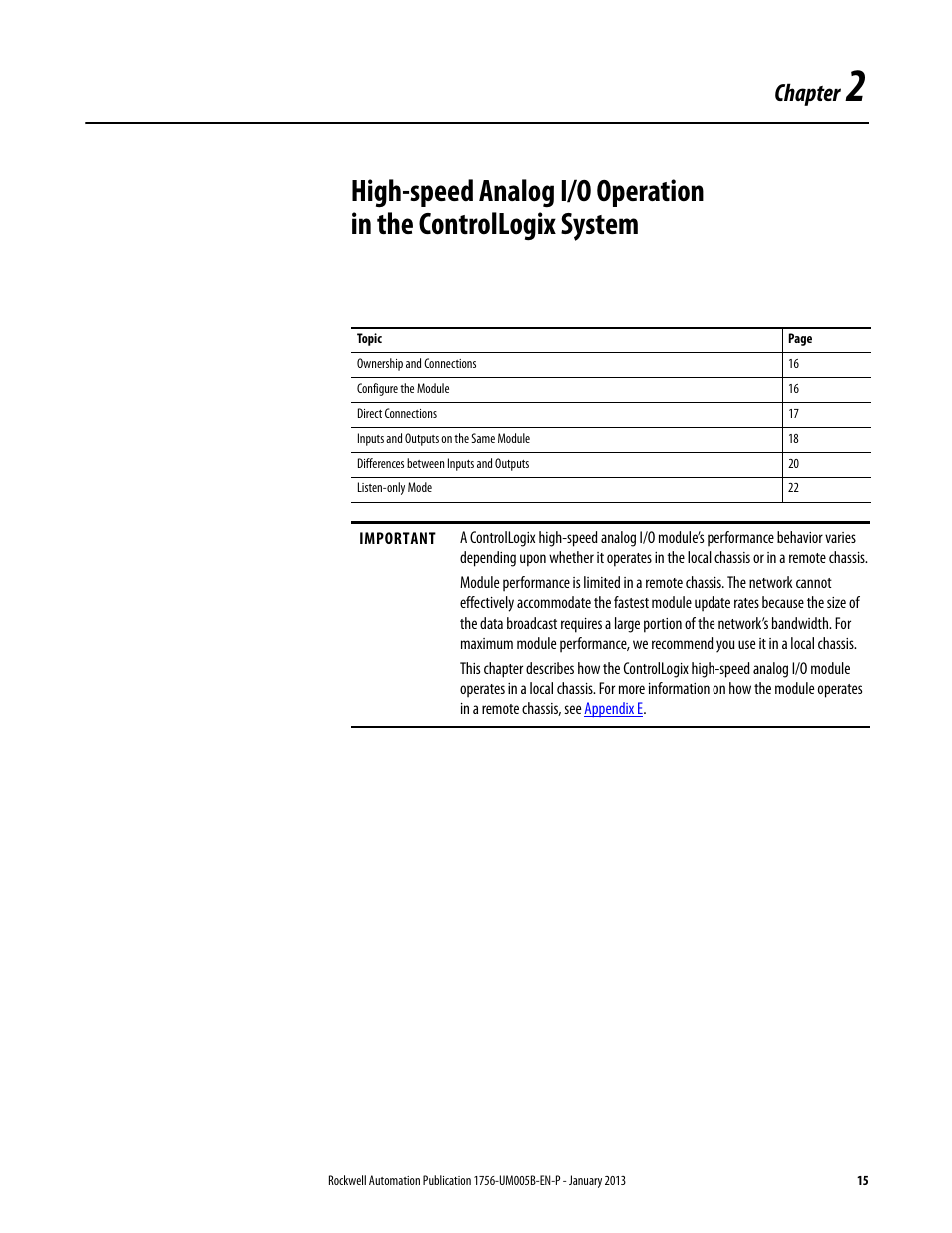 Chapter 2, Chapter | Rockwell Automation 1756-IF4FXOF2F ControlLogix High-speed Analog I/O Module User Manual | Page 15 / 152