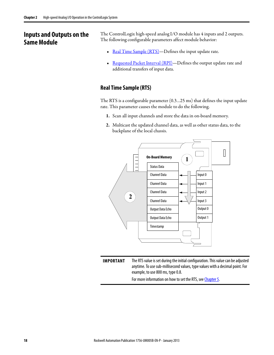 Inputs and outputs on the same module, Real time sample (rts) | Rockwell Automation 1756-IF4FXOF2F ControlLogix High-speed Analog I/O Module User Manual | Page 18 / 152