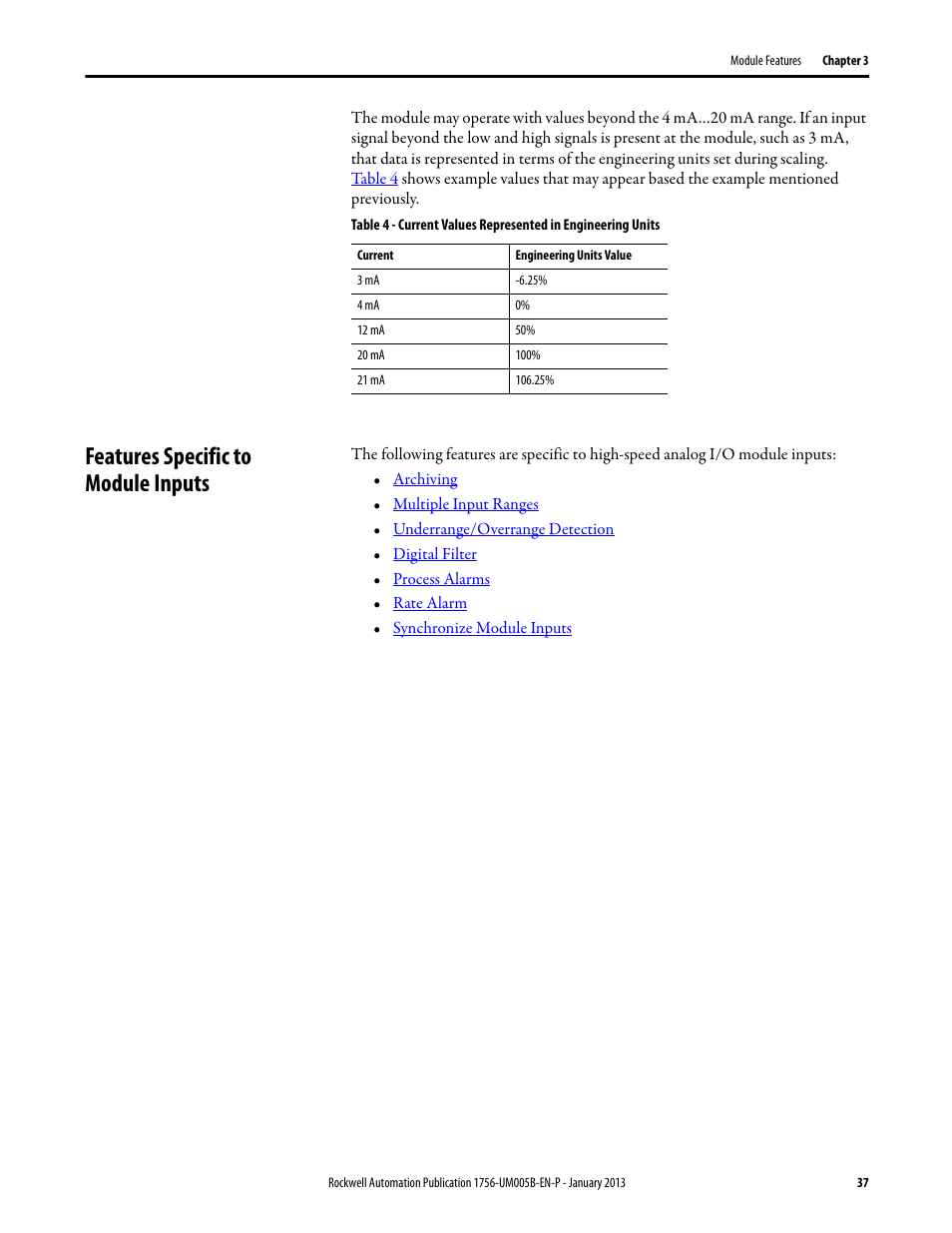 Features specific to module inputs | Rockwell Automation 1756-IF4FXOF2F ControlLogix High-speed Analog I/O Module User Manual | Page 37 / 152
