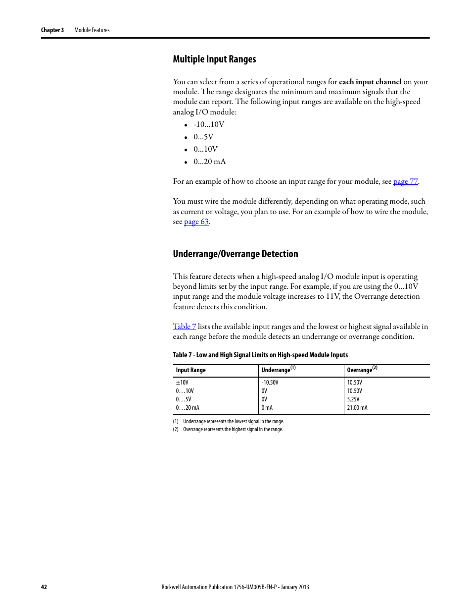 Multiple input ranges, Underrange/overrange detection | Rockwell Automation 1756-IF4FXOF2F ControlLogix High-speed Analog I/O Module User Manual | Page 42 / 152