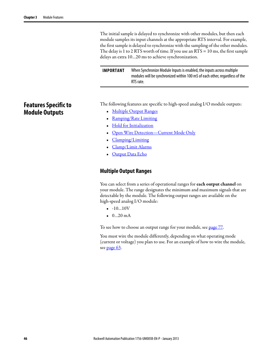 Features specific to module outputs, Multiple output ranges | Rockwell Automation 1756-IF4FXOF2F ControlLogix High-speed Analog I/O Module User Manual | Page 46 / 152