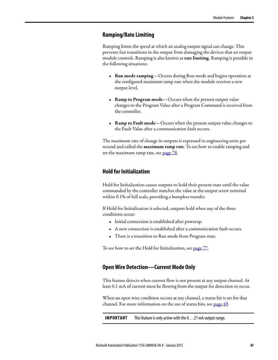 Ramping/rate limiting, Hold for initialization, Open wire detection—current mode only | Rockwell Automation 1756-IF4FXOF2F ControlLogix High-speed Analog I/O Module User Manual | Page 47 / 152